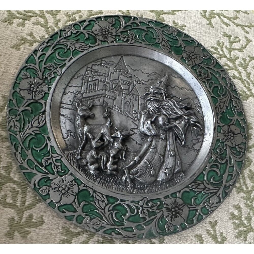 MICHAEL RICKER WIZARD WITH ANIMALS 3D PEWTER 1987 MYTHOLOGY PLATE 446/3000